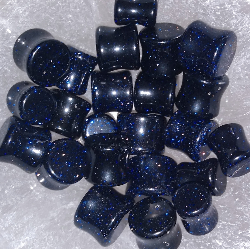 🌜 1 PAiR 💙✨Sparkling✨ BLUE SANDSTONE 💙 Dark Shimmer CrystaL Gauge EARRiNGS